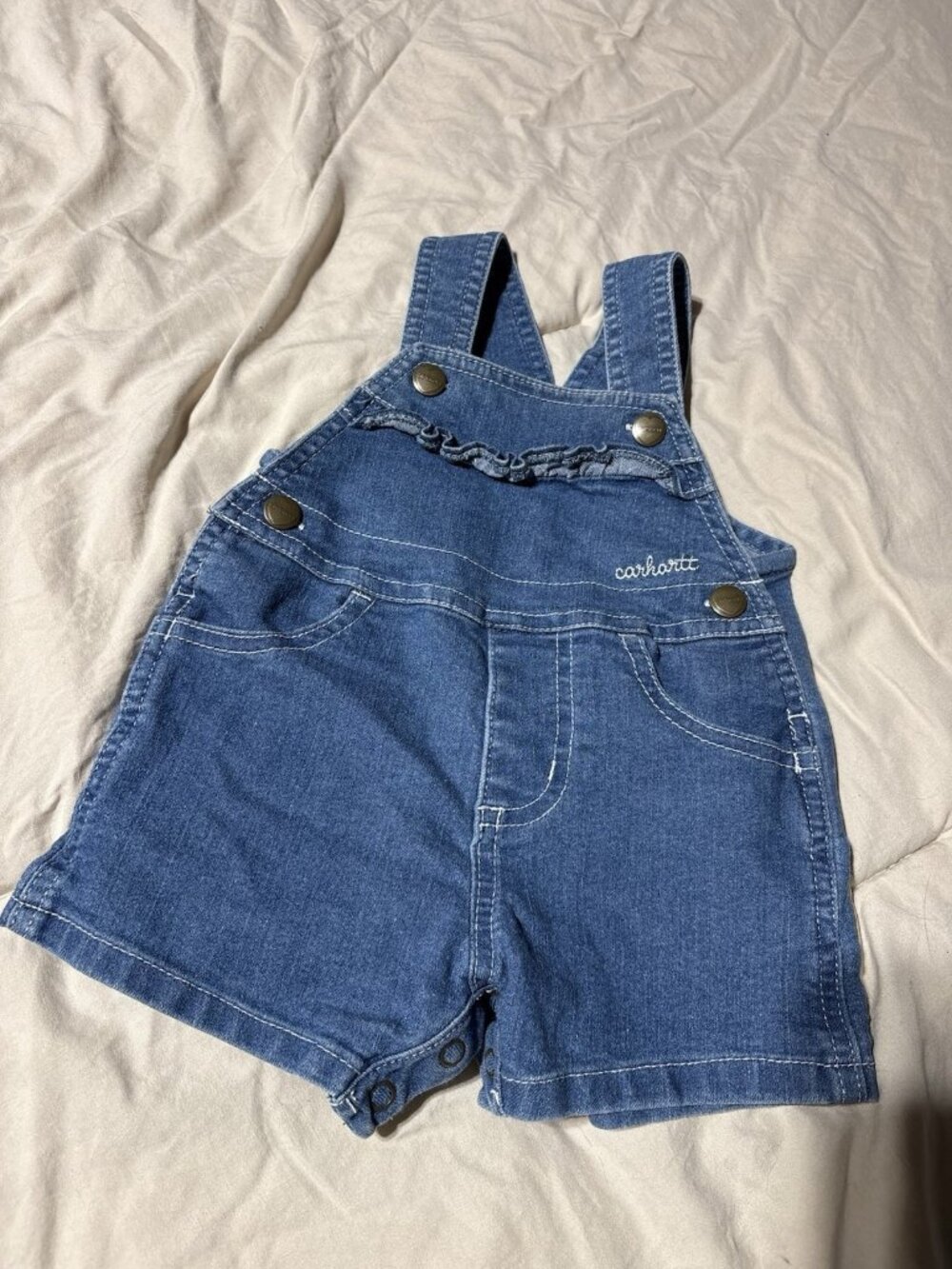 Carhartt Baby Girls Denim Ruffled Short Overalls Infant 9 Months